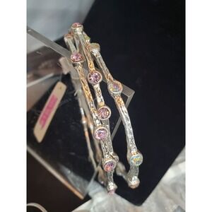 Set of 3 Bracelets with Pink Rhinestones